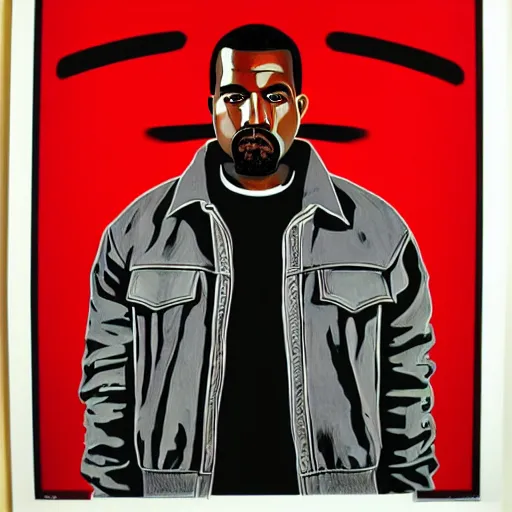 Prompt: Kanye West, portrait art by Shepard Fairey