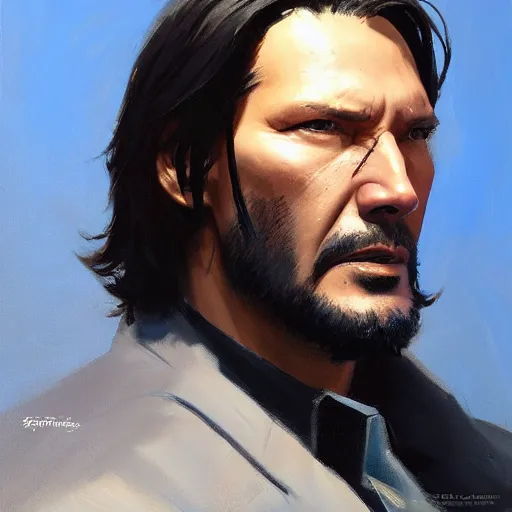 Image similar to greg manchess portrait painting of partially armored john wick as overwatch character, medium shot, asymmetrical, profile picture, organic painting, sunny day, matte painting, bold shapes, hard edges, street art, trending on artstation, by huang guangjian, gil elvgren, ruan jia, greg rutkowski, gaston bussiere