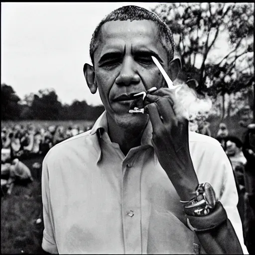 Prompt: obama smoking a blunt at woodstock