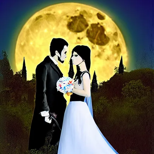 Image similar to a gothic wedding under a full blue moon, digital art