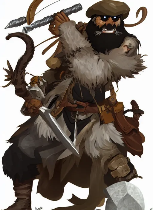 Image similar to bugbear ranger, black beard, dungeons and dragons, hunters gear, character design on white background, by makoto shinkai