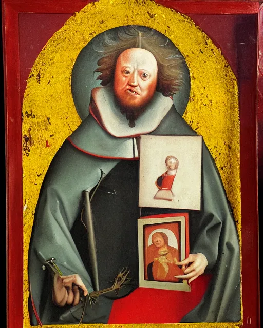 Prompt: portrait of Saint Ronald McDonald, in the style of Hieronymus Bosch