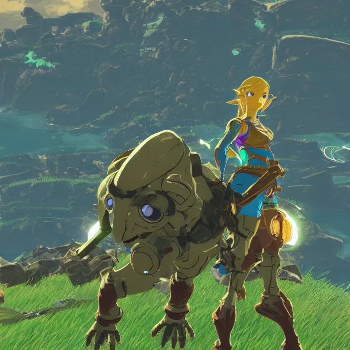 Image similar to Samus in The Legend of Zelda Breath of the Wild, detailed screenshot