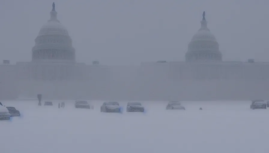 Image similar to washington dc under snow, snowstorm, snow dunes, hyperdetailed, artstation, cgsociety, 8 k