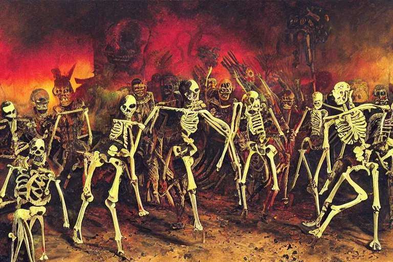 Prompt: scene from spartacus, day of the dead, cyber skeleton, neon painting by otto dix