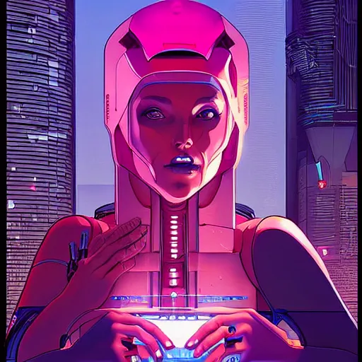 Image similar to a portrait of a beautiful cybernetic woman praying, cyberpunk concept art by josan gonzales and jean claude meziere and syd mead and moebius