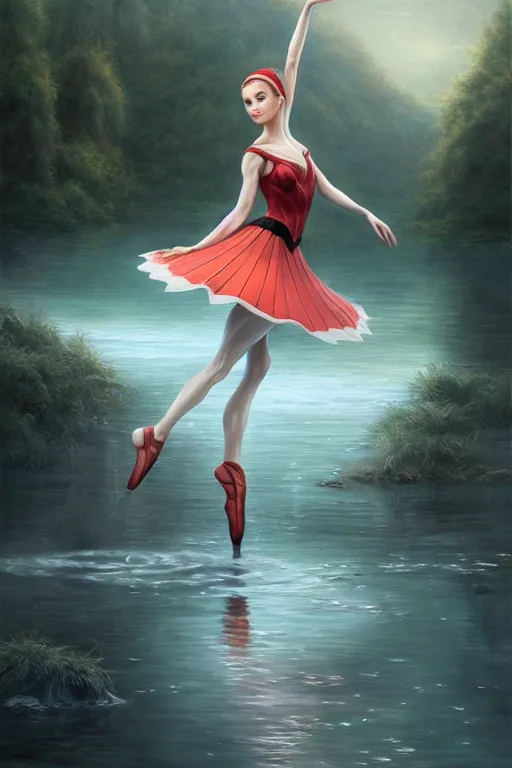 Image similar to elegant elf ballerina standing in lake, highly detailed, d & d, fantasy, highly detailed, digital painting, trending on artstation, concept art, sharp focus, illustration, global illumination, ray tracing, realistic shaded, art by artgerm and greg rutkowski and fuji choko and viktoria gavrilenko and hoang lap