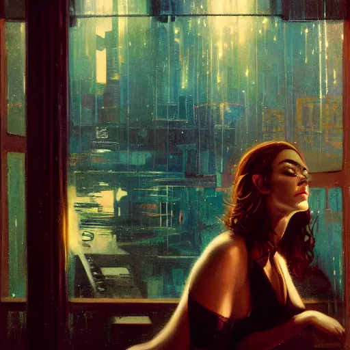 Prompt: detailed face of a woman, lush, opulent, fauna, utopian, tech noir, wet reflections, prism, atmospheric, ambient, pj crook, syd mead, livia prima, artgerm, greg rutkowski, nick alm, casey baugh