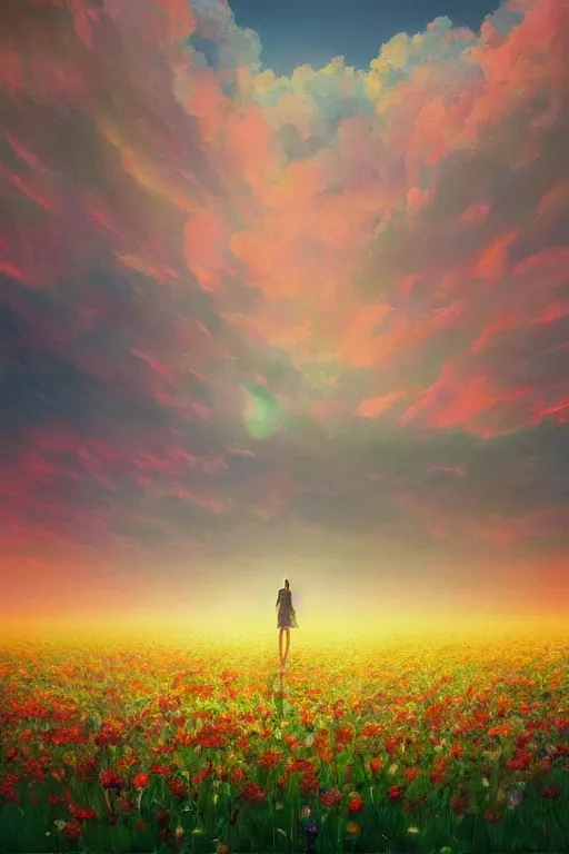 Image similar to giant perfume bottle in flower field, surreal photography, sunrise, dramatic light, impressionist painting, colorful clouds, digital painting, artstation, simon stalenhag