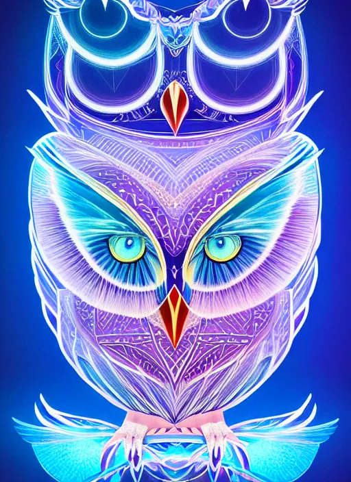 Image similar to symmetry!! product render poster vivid colors divine proportion owl, ice and snow, glowing fog intricate, elegant, highly detailed, digital painting, artstation, concept art, smooth, sharp focus, illustration,