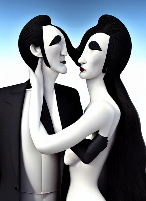 Prompt: style of santiago calatrava and salvador dali, perfectly centered symmetrical balanced male and female portrait of man and woman in love sharing one heart. high coherence ; 3 d cartoon unreal engine pixar 8 k ultra hd