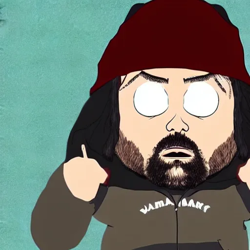 Image similar to bam margera in south park style