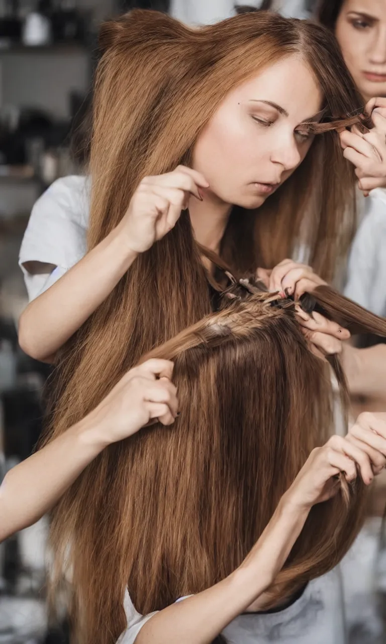 Image similar to woman with long hair getting haircut