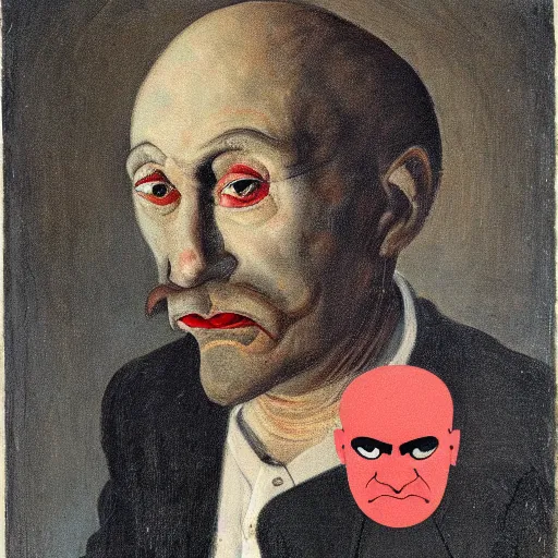 Image similar to portrait of alexander abdulov, with a red eyes, satanic body, head of old man