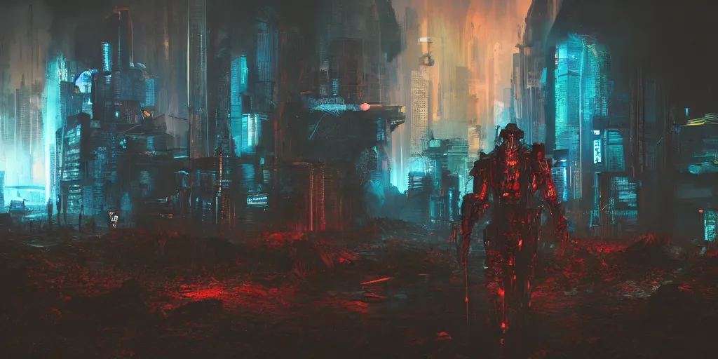 Prompt: cyberpunk chtulhu, fallout 5, studio lighting, deep colors, apocalyptic setting, sneak peek into the future