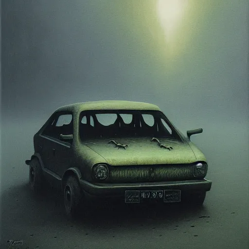 Prompt: horrifying eldritch car, painting by zdzisław beksinski, product photograph, 4 k, dark atmosphere, horror, veins, oozing slime