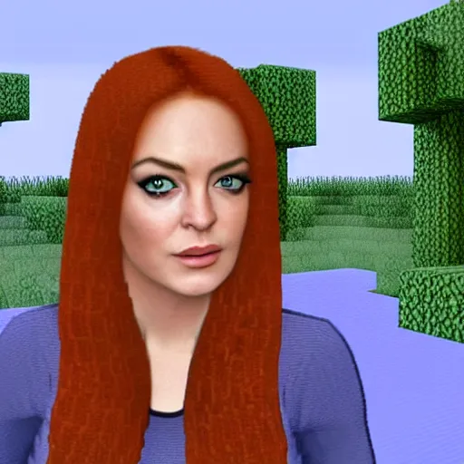 Image similar to a screenshot of lindsay lohan in the video game minecraft. 3 d rendering. unreal engine. amazing likeness. very detailed. cartoon caricature