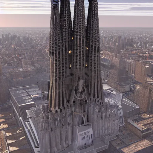 Image similar to sagrada - familia - empire state hybrid, architectural render, cg society