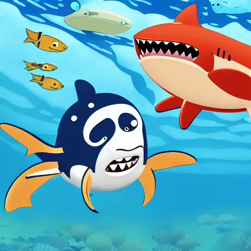 Image similar to peso from octonauts swimming away from a shark