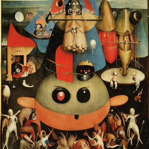 Prompt: hieronymus bosch, kirby