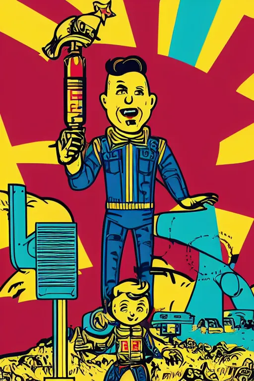 Image similar to fallout 7 6 retro futurist illustration art by butcher billy, sticker, colorful, illustration, highly detailed, simple, smooth and clean vector curves, no jagged lines, vector art, smooth andy warhol style