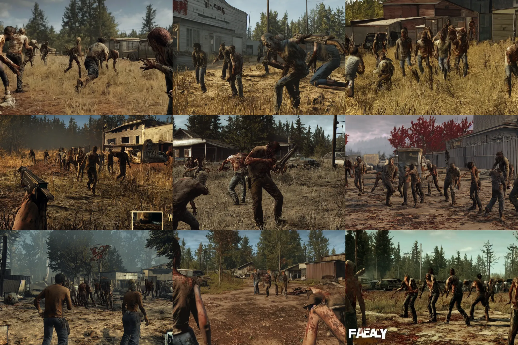 Prompt: framegrab of the walking dead, themed like fallout 7 6