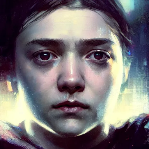 Image similar to arya stark, hyperrealistic portrait, bladerunner street, art of elysium by jeremy mann and alphonse mucha, fantasy art, photo realistic, dynamic lighting, artstation, poster, volumetric lighting, very detailed face, 4 k, award winning