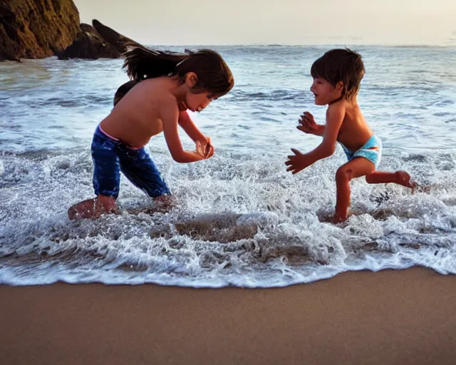 Image similar to children playing at the beach, action photography, cdx