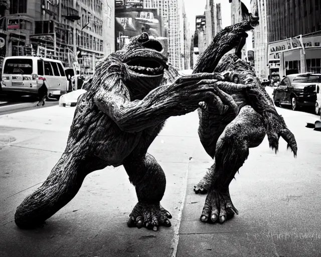 Prompt: monsters in new york city, street photograph