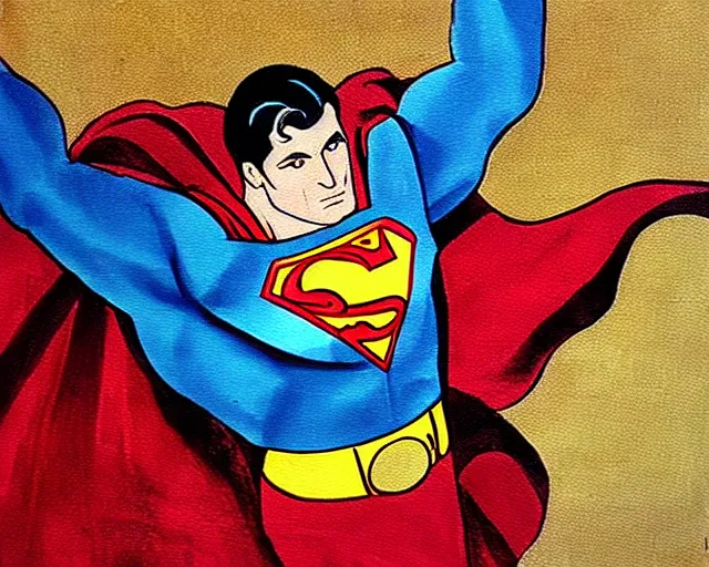 Prompt: a 1 2 0 0 s painting of superman