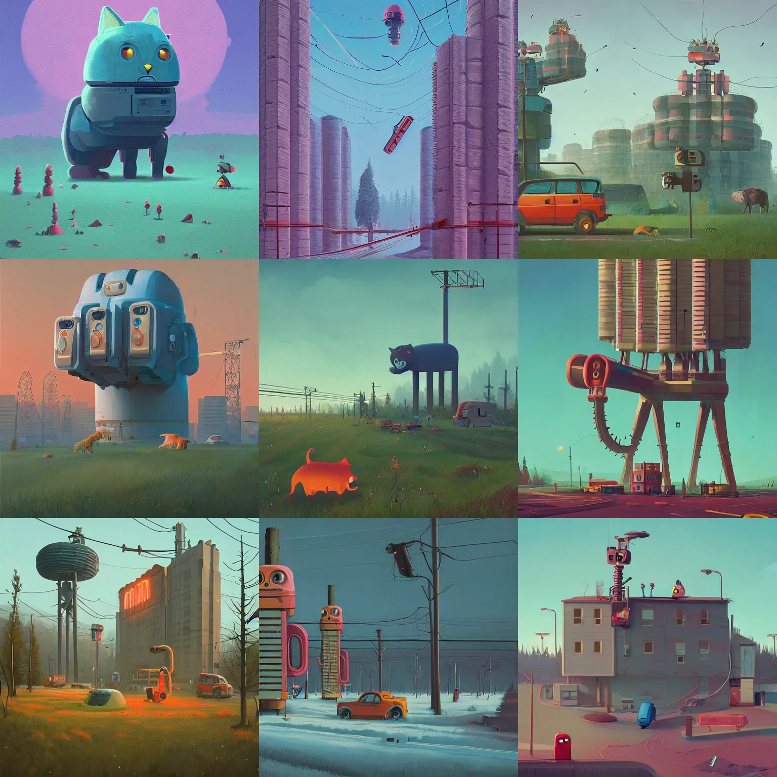 Prompt: simon stalenhag by cute cat