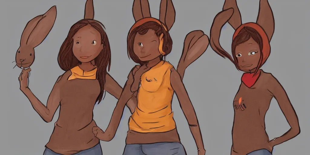 Image similar to women, dark skin, ginger, cartoon, sweatshirt, concept art, concept art, bunny ears,