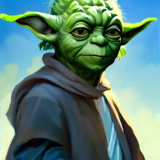 Prompt: greg manchess portrait painting of yoda as overwatch character, medium shot, asymmetrical, profile picture, organic painting, sunny day, matte painting, bold shapes, hard edges, street art, trending on artstation, by huang guangjian and gil elvgren and sachin teng