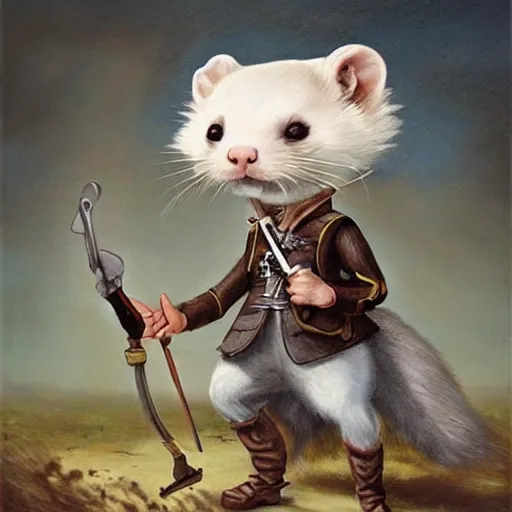 Prompt: a brave ferret musketeer with a musket, fantasy concept art by nicoletta ceccoli, mark ryden, lostfish, max fleischer