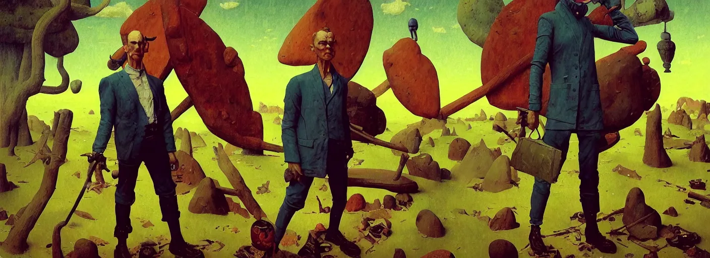 Image similar to full - body portrait surreal colorful clay fighting artstation rpg gentleman character concept art anatomy, action pose, very coherent and colorful high contrast masterpiece by norman rockwell franz sedlacek hieronymus bosch dean ellis simon stalenhag rene magritte gediminas pranckevicius, dark shadows, sunny day, hard lighting, reference sheet white! background