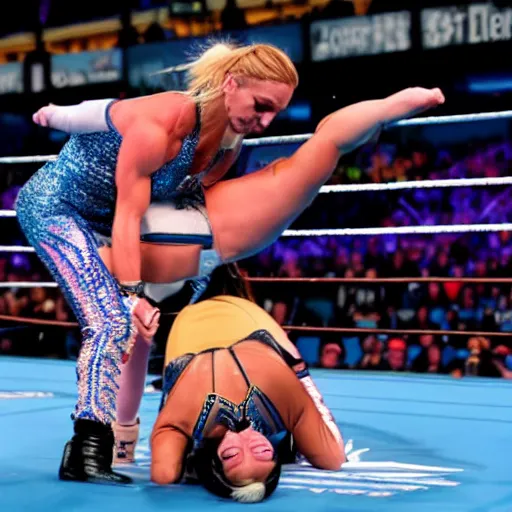 Prompt: sasha banks beating up charlotte flair