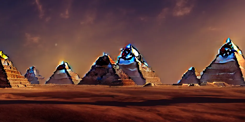 Image similar to a beautiful view of a spaceport at the pyramids, matte painting, cinematic lighting, hyper - detailed, 4 k, scifi