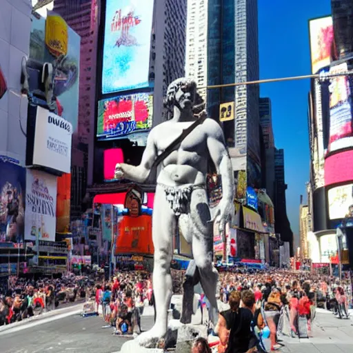 Image similar to a giant greek statue in times square