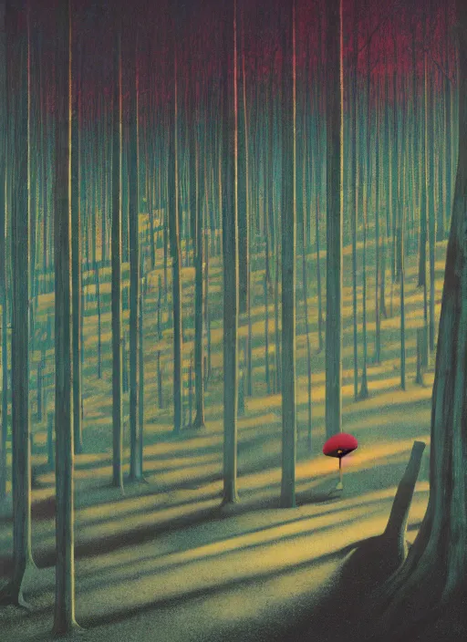 Prompt: an aerochrome forest below the stars Edward Hopper and James Gilleard, Zdzislaw Beksinski, Mark Ryden, Wolfgang Lettl highly detailed