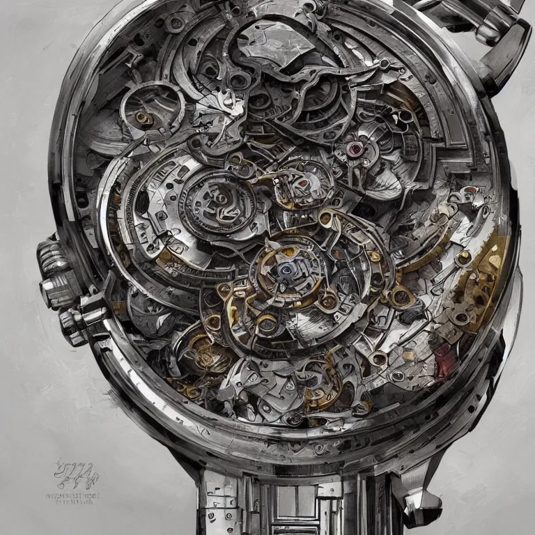 Image similar to fine art painting of the inner workings of a complex timepiece, artstation, cgsociety, very detailed, intricate, detailed illustration