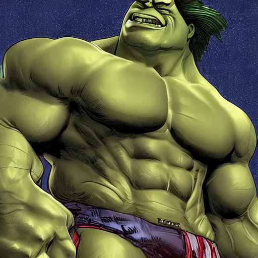 Prompt: hulk as president of united states, with huge bazooka, on car, unreal engine art, detail, by kresto the artist