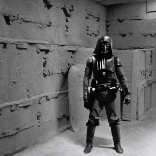Image similar to bounty hunter standing against the wall in Mos eisley cantina, scen from star wars H 700