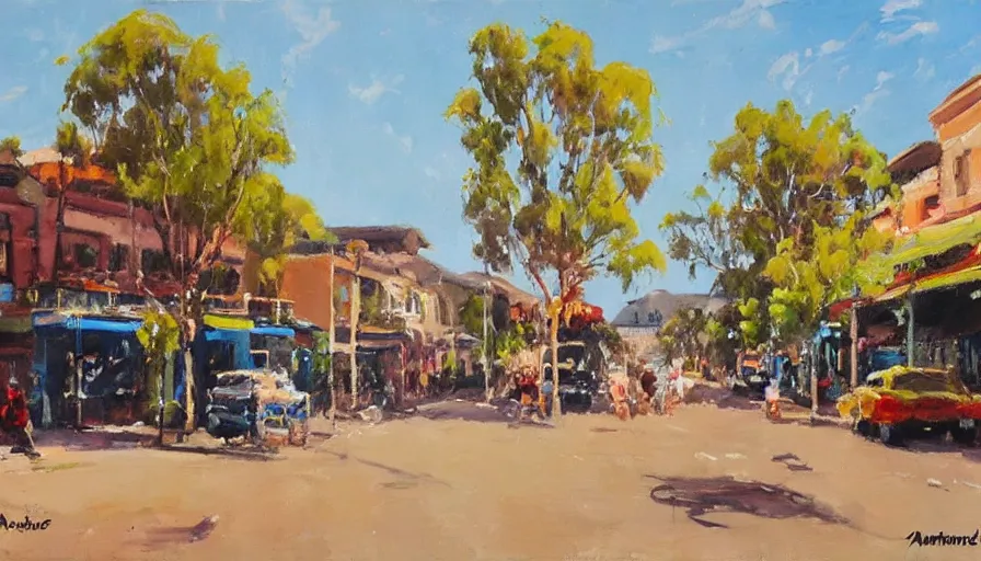 Image similar to painting by antoine blanchard of the main street in taree nsw australia