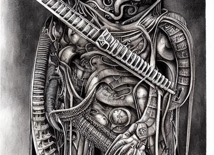 Image similar to giger, h. r. - intricately detailed samurai sword