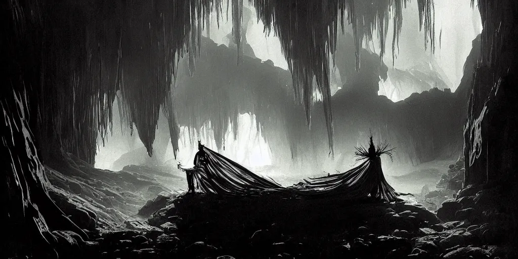 Image similar to a dead bride corpse lying in a dark cave bunad crown. radiant light, detailed and intricate environment, digital art, trending on art station kvlt by peder balke by peder balke by greg rutkowski, by guido crepax by norman bluhm by greg rutkowski mystic high contrast monochromatic noir
