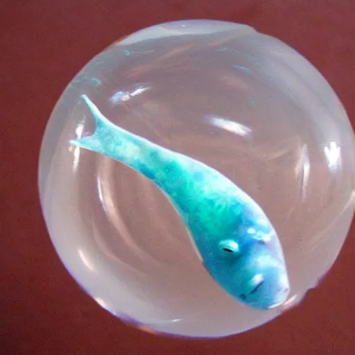 Image similar to transparent marble with a fish swimming inside of it