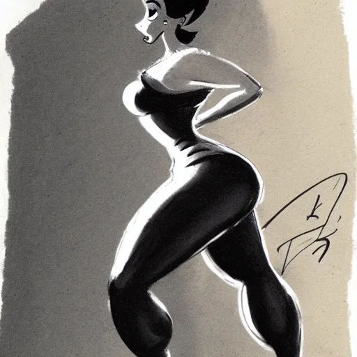 Image similar to milt kahl sketch of thick cuban girl wearing black yoga pants