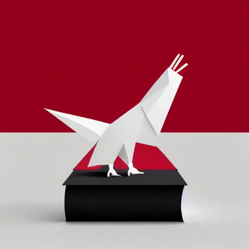 Image similar to low poly, vector, white eagle icon, in a book, red background, cgsociety, artstation, octane render