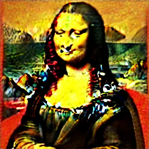 Prompt: cave art of Mona Lisa