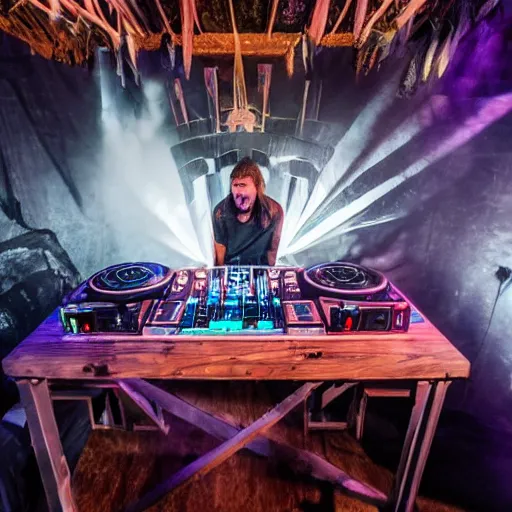 Prompt: a dj set with tourntable in a fantasy dungeon